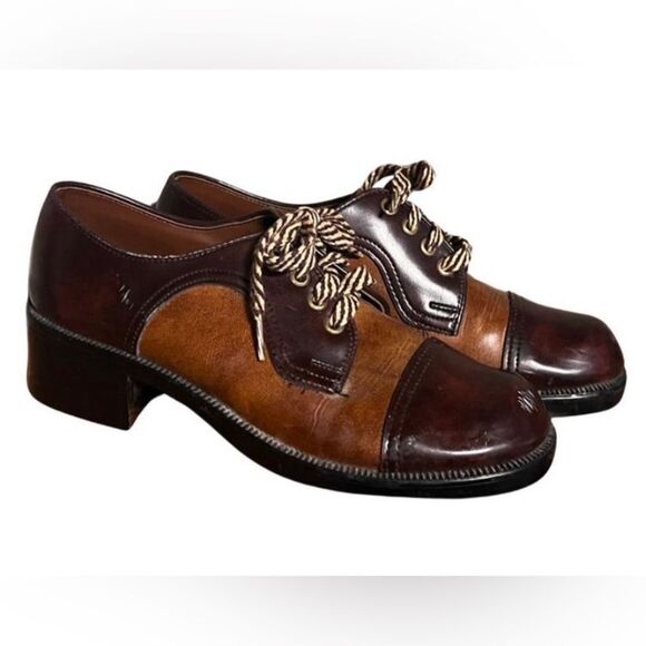 Vintage Oxford Saddle Shoes Two Tone Brown Round Toe Original Laces Men’s size 9 - Picture 1 of 12